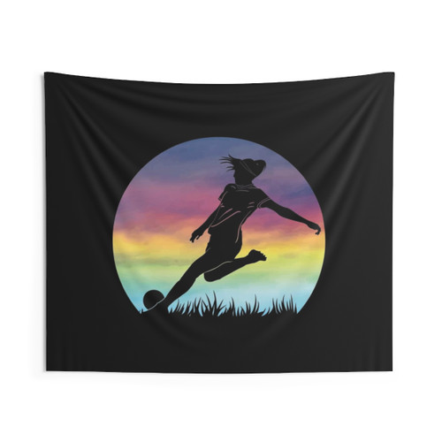 Colorful Retro Sunset Soccer Tapestry