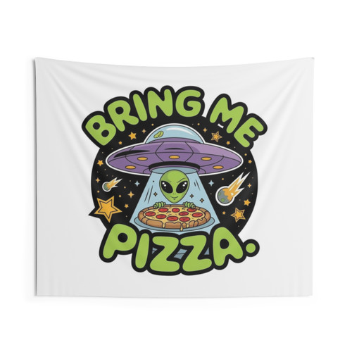 Cosmic Pizza Tapestry with Alien Abduction Design