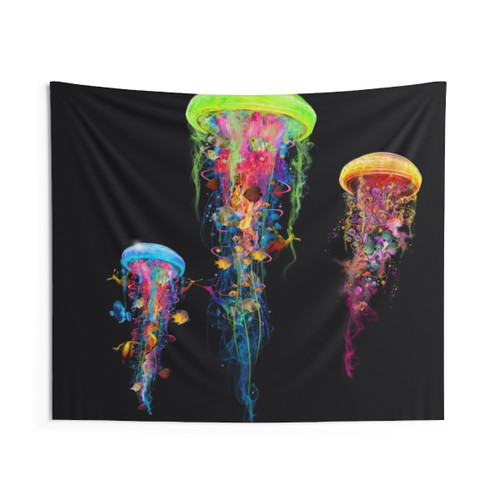 Colorful fantasy jellyfish tapestry wall hanging