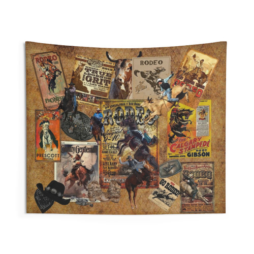 Vintage Rodeo Tapestry with Rodeo Scenes