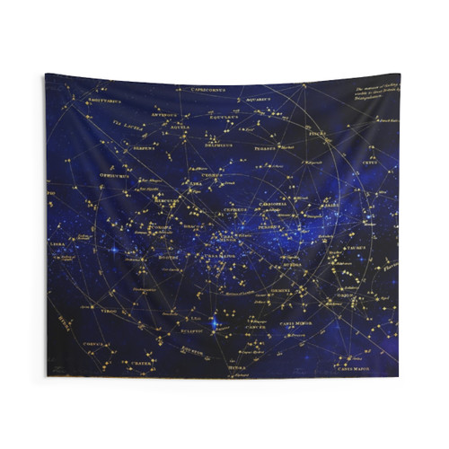 Star Chart Tapestry Featuring Constellations and Celestial Elements