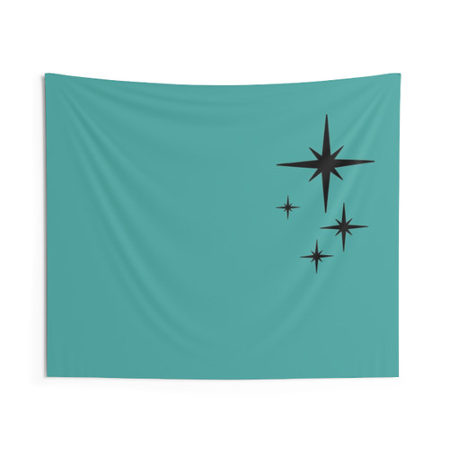 1950s Atomic Starburst Tapestry in Turquoise and Black