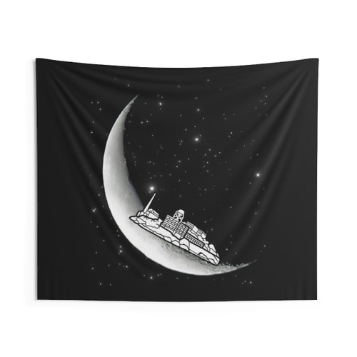 Alcatraz on the Moon Tapestry - Featuring the Famous Prison Under the Moonlight