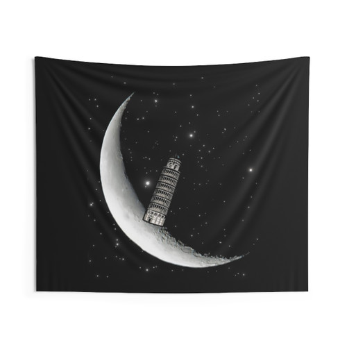 Leaning Tower of Pisa Tapestry with Moon and Stars