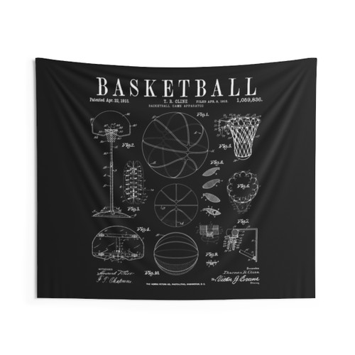 Vintage Basketball Patent Drawing Print Tapestry