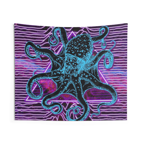 Neon Space Octopus Tapestry