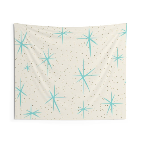 Space Age Turquoise Starbursts Tapestry - Mid-Century Modern Design