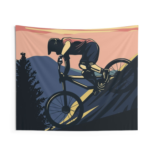 Downhill Mountain Biker Tapestry - Extreme Cycling Outdoor Adventure Art