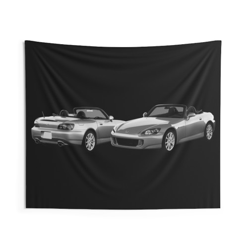 Honda S2000 Black and White Retro Sports Car Tapestry Art