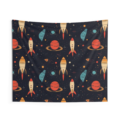 Futuristic Space Tapestry with Techno Motifs