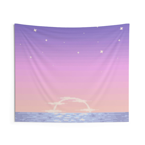 Dreamy Ocean Sunset Tapestry - Pixel Art Wall Hanging