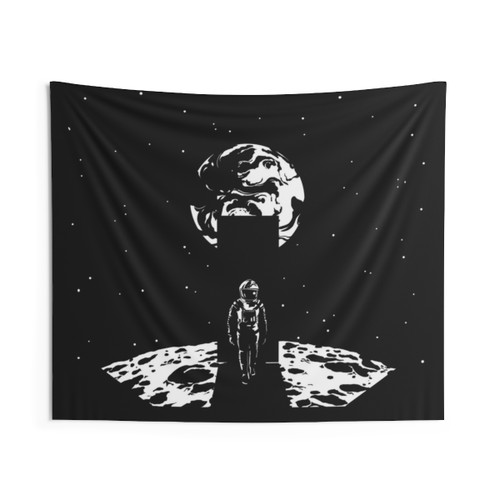 Monolith sci-fi space tapestry featuring astronaut, moon, and stars