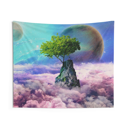 Spectator of Worlds Surreal Space Tree Tapestry