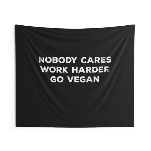 Motivational Vegan Tapestry with Work Harder Design
