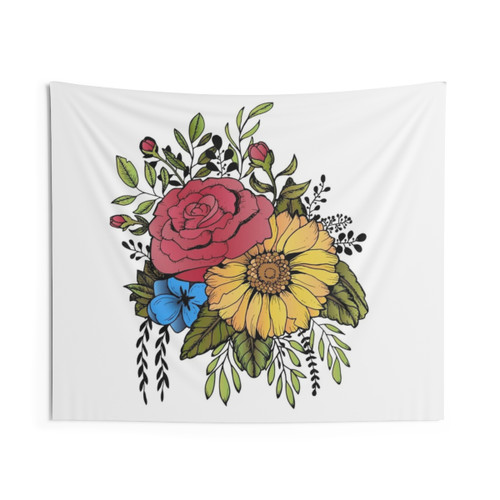 Sunflower and Rose Floral Tapestry Wall Decor