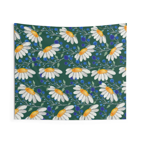 White Sunflower Tapestry with Purple Flowers