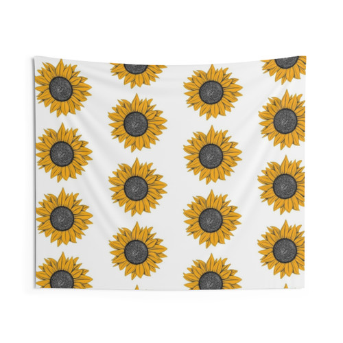 Yellow Sunflower Line Art Sketch Drawing Tapestry