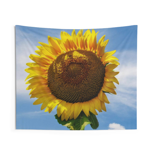 Glorious Yellow Sunflower in Majestic Blue Sky Tapestry