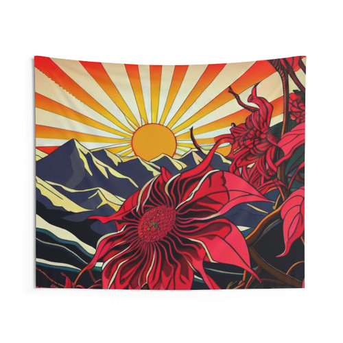 Red Sunflowers Tapestry Wall Hanging