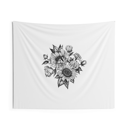 Floral Ink Tapestry - Flowers, Nature, Wanderlust Wall Art