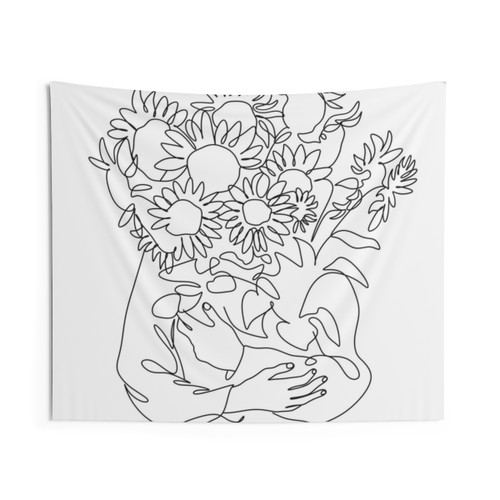 Sunflower Line Drawing Tapestry Wall Hanging