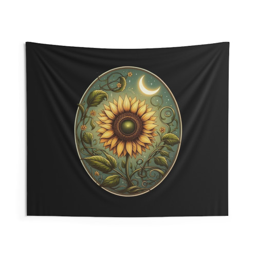 Enchanting Sunflower Crescent Moon Tapestry