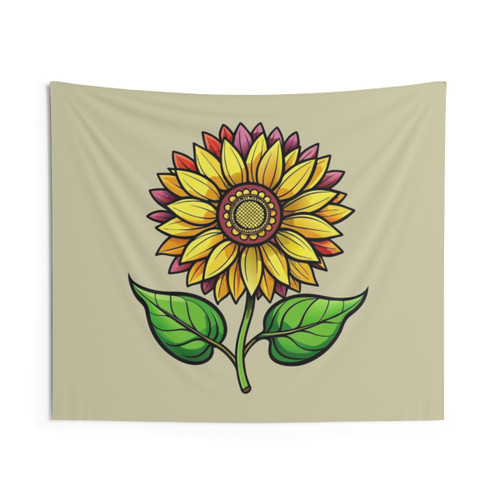 Sunflower floral tapestry with fall leaves and nature