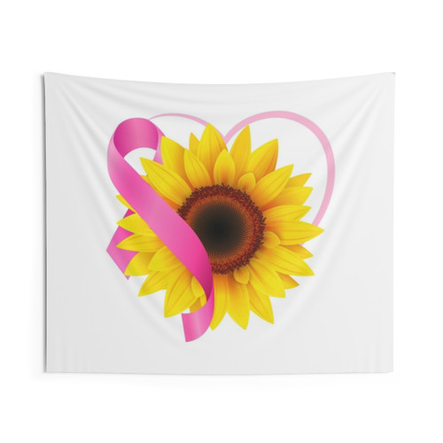 Pink sunflower breast cancer awareness tapestry