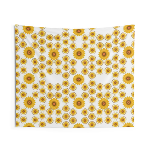 Sunflower field tapestry with colorful floral and insect design