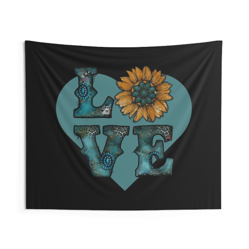 Love Western Turquoise Sunflower Tapestry