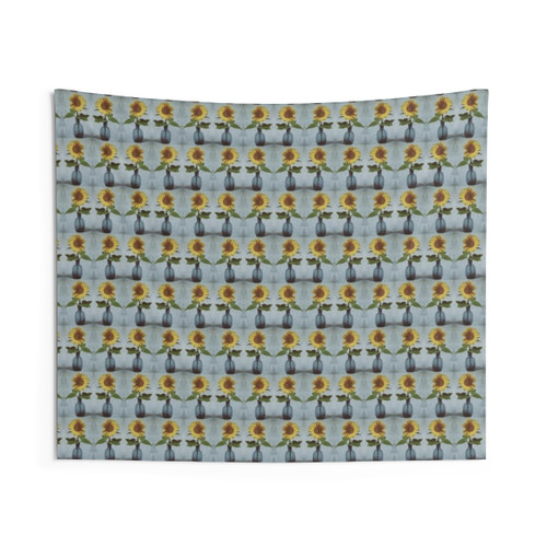 Sunflower and Blue Vase Floral Tapestry