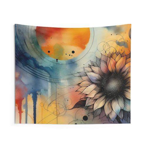 Vibrant Watercolor Sunflower Tapestry Wall Art