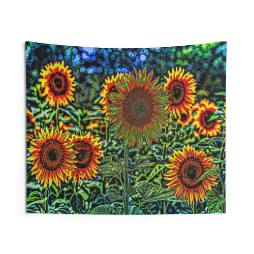 Solarised Sunflower Vibrance Tapestry Art