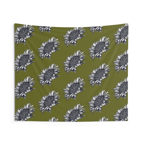 Black and White Sunflower Print Wall Tapestry