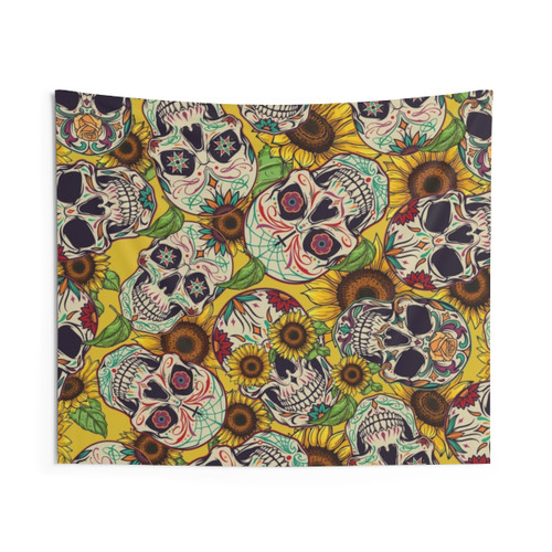 Skull Sunflower Floral Tapestry