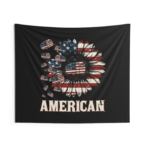 Vintage American Sunflower Flag Camping Tapestry