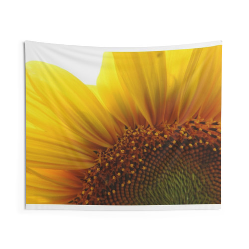 Close up of a giant sunflower tapestry