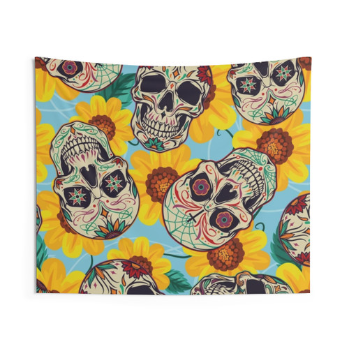 Skull Sunflower Floral Tapestry