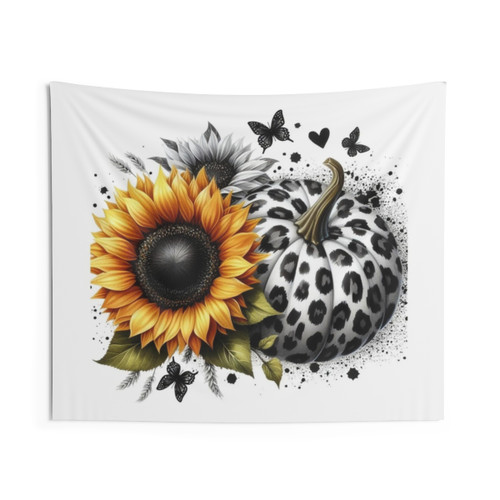 Leopard Pumpkin Sunflower Fall Tapestry