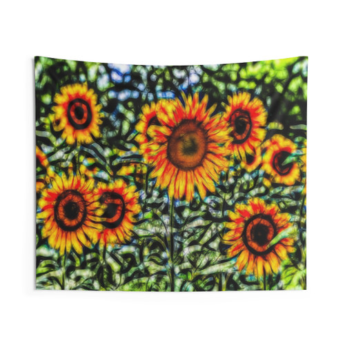 Sunflower Kaleidoscope Tapestry - Impressionist Art