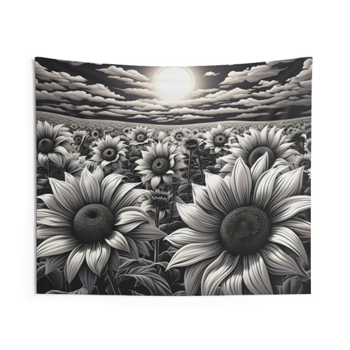 Black and White Sunflower Meadow Tapestry
