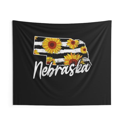 Nebraska Sunflower Leopard State Map Tapestry