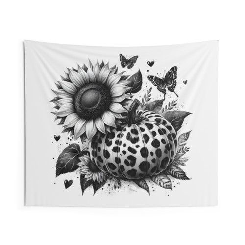Leopard Pumpkin and Sunflower Fall Tapestry
