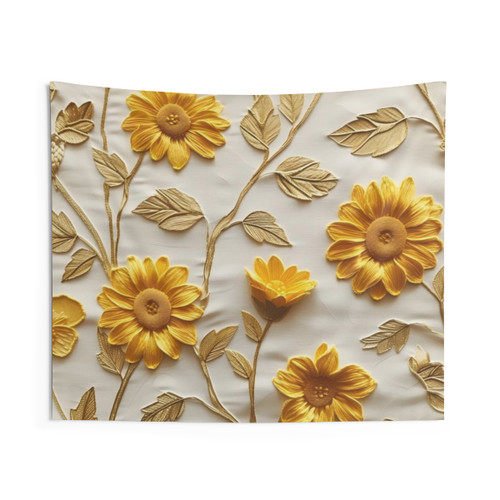 Textured Yellow and White Sunflower Pattern Tapestry