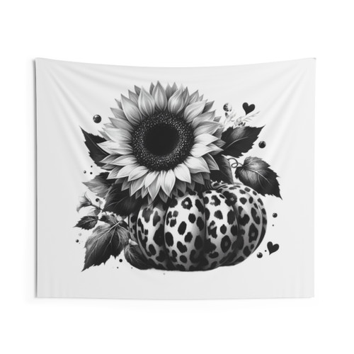 Leopard Pumpkin and Sunflower Tapestry for Fall Decor
