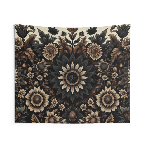 Dark Summer Sunflower Garden Tapestry