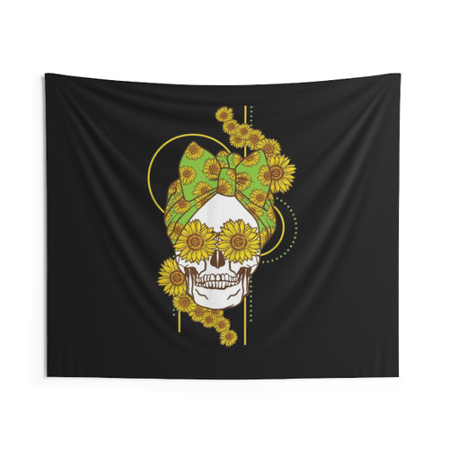 Sunflower Skull Tapestry - Unique Skeleton Decor