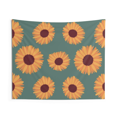 Soft Green Sunflower Pattern Tapestry