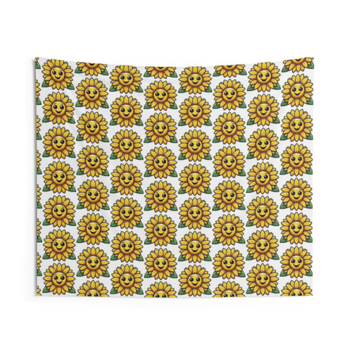 Smiling Sunflower Cartoon Tapestry - Bright, Cheerful Floral Wall Decor
