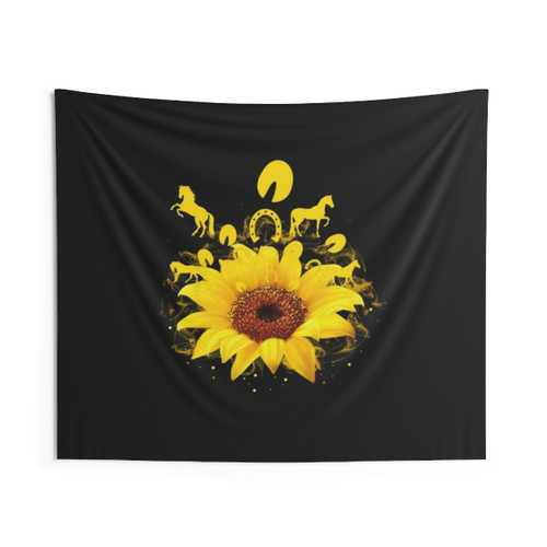 Horse Sunflower Smoke Tapestry